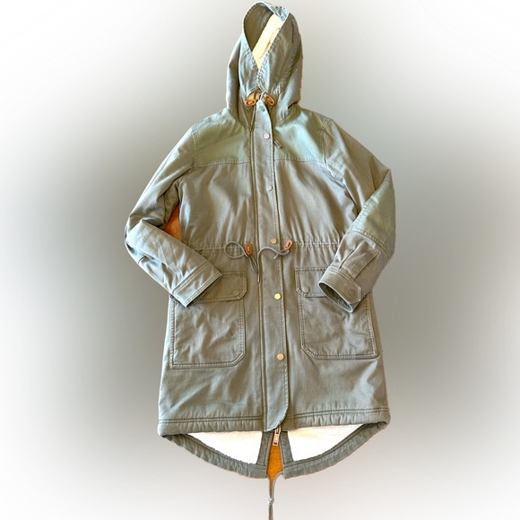 Gap army green double zip hooded fur lined coat - Picture 2 of 4